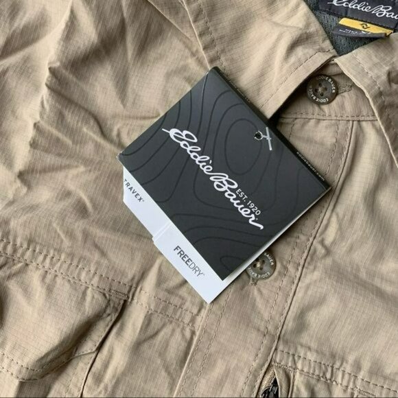 Eddie Bauer men's ripstop guide long sleeve exploration khaki button down shirt - Picture 2 of 9